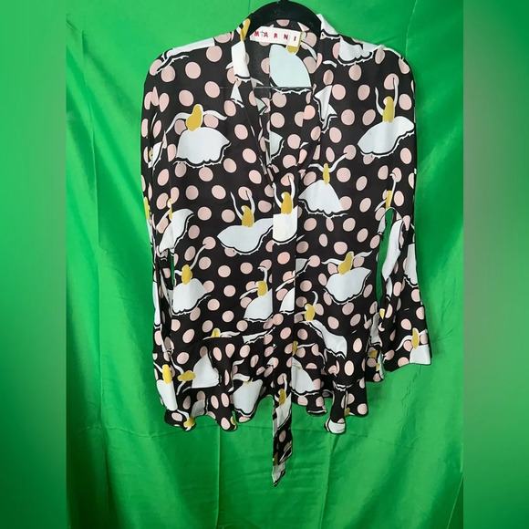 Marni Ballerina 100% Silk Blouse size 40 - Flawed/ Black - Picture 2 of 15